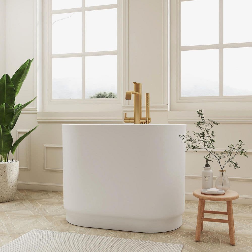 SJ STAR&JANE Verna 23 in. Solid Surface Freestanding Soaking Bathtub Stone Resin Japanese Freestanding Tub (3)