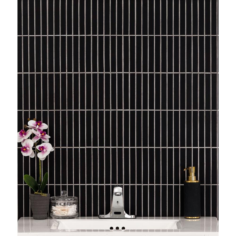 MSI Retro Nero Stacked 12 in. x 12 in. x 0.24 in. Matte Porcelain Mesh-Mounted Mosaic Tile (0.94 sq. ft./Each) (3)