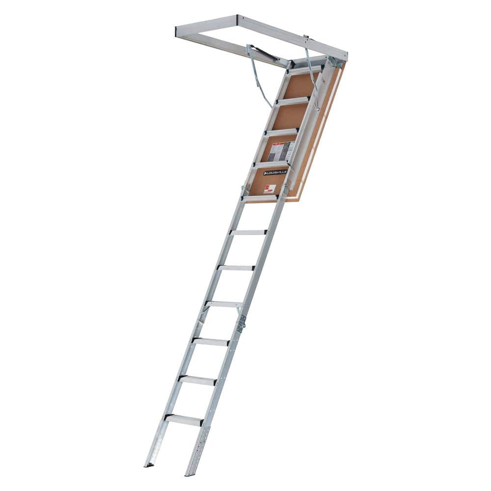 Louisville Ladder Energy Efficient 7 ft. 8 in. to 10 ft. 3 in. 25.5 in. x 54 in. Insulated Aluminum Attic Ladder, 375 lbs. Load Capacity