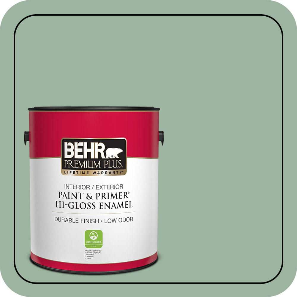 BEHR PREMIUM PLUS 1 gal. #S410-4 Copper Patina Hi-Gloss Enamel Interior/Exterior Paint & Primer