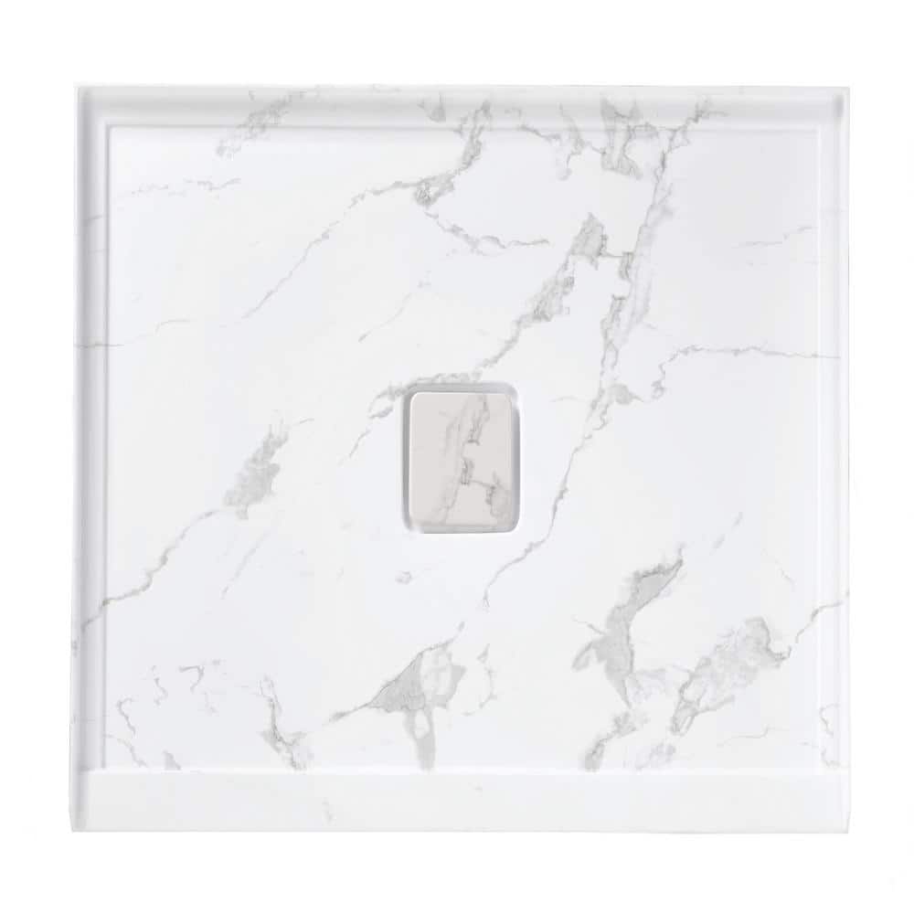 GIVING TREE 60 in. L x 36 in. W Acrylic Single Threshold Shower Pan Base with Center Drain in White Marble Veining Finish (1)