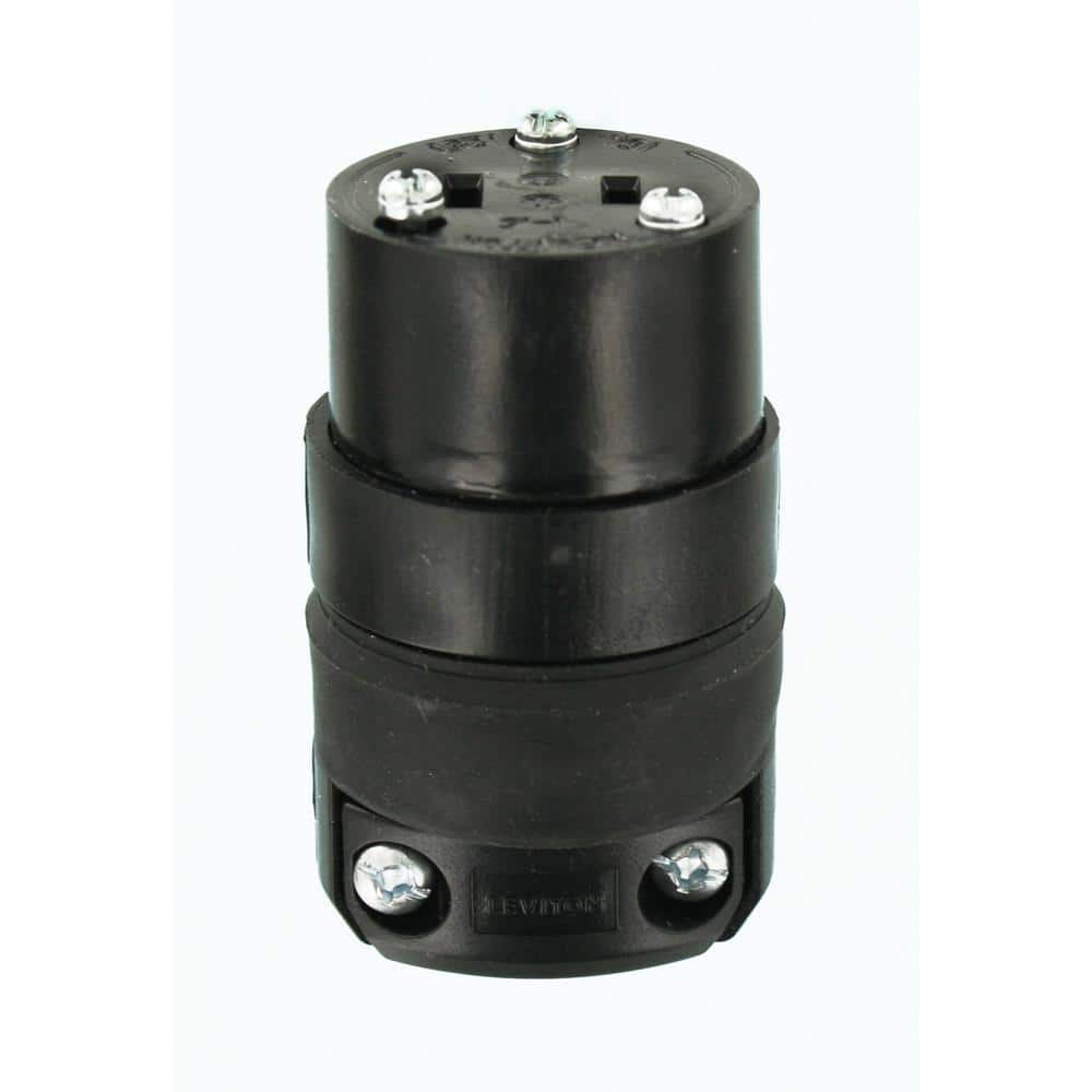 Leviton 15 Amp Polarized Rubber Round Connector, Black 115CR (2)