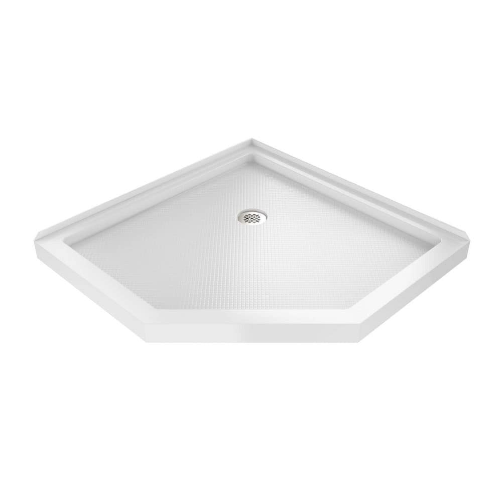 DreamLine SlimLine 36 in. L x 36 in. W Corner Neo Angle White Shower Pan Base with 2 in. Round Corner Drain in Polished Nickel (1)