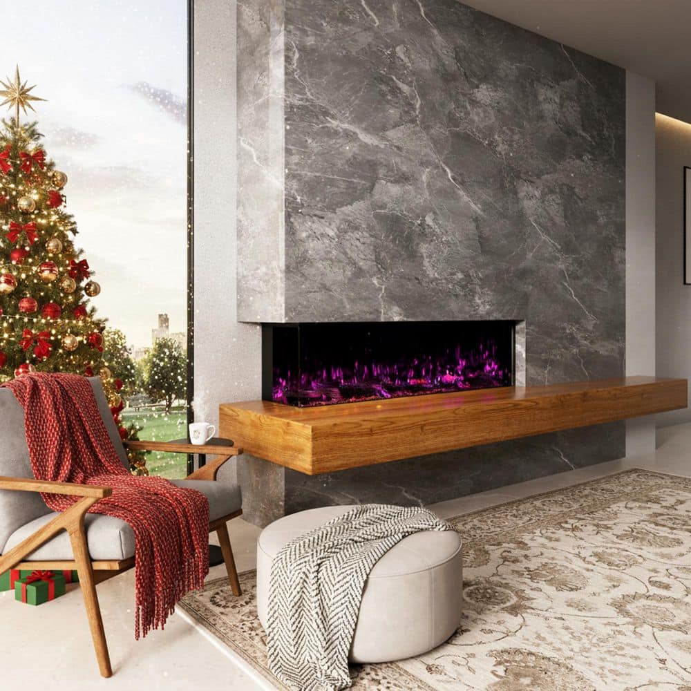 Mondawe 3-Sided Electric Fireplace, 3000W Smart WiFi Electric Fireplace Insert with Crackling Sound, RGB LED Flame Color