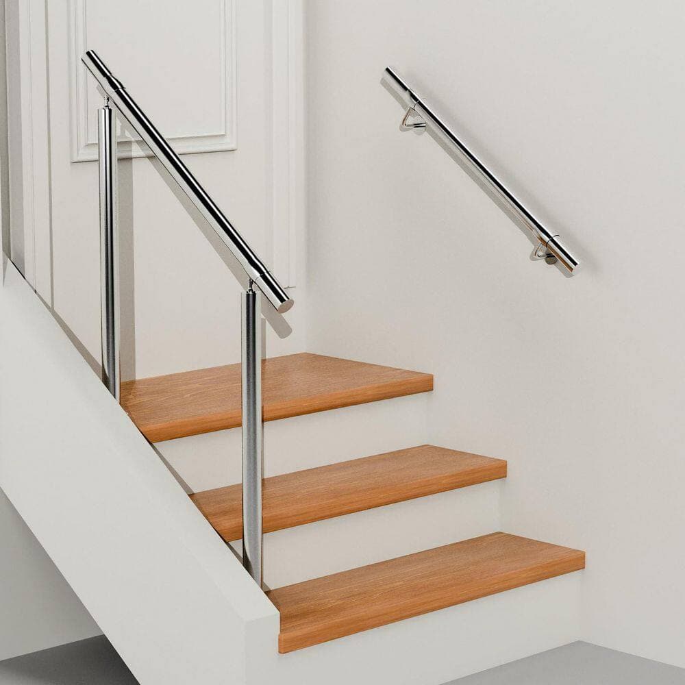 Unbranded 3 ft. Silver Stainless Steel Handrail Kit Brushed Metal Indoor Outdoor Wall Mount Stair Railing for Wood Concrete Brick (2)