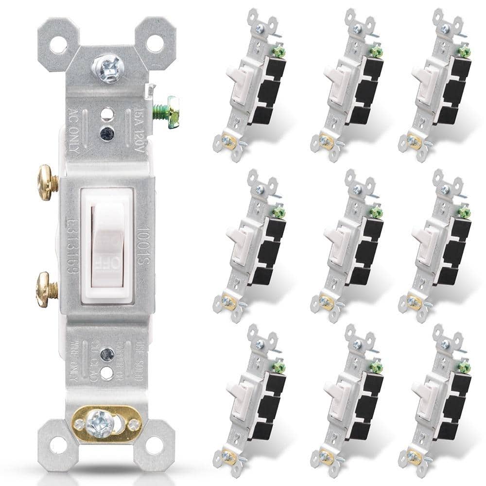 ELEGRP 15 Amp 120-Volt Single Pole Toggle Switch, White (10-Pack) (1)