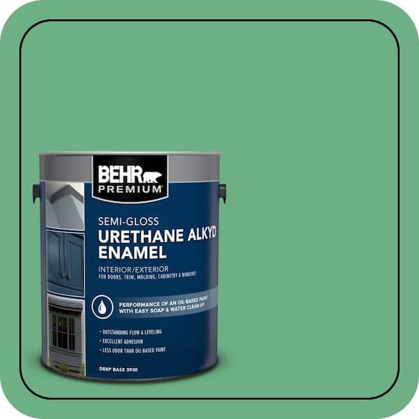 BEHR PREMIUM 1 gal. #P410-5 Lily Pads Urethane Alkyd Semi-Gloss Enamel Interior/Exterior Paint (2)