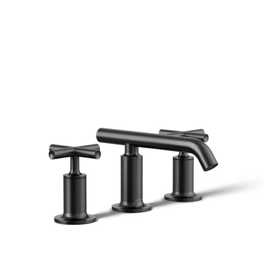 KOHLER Purist 8 in. Widespread 2-Handle Low-Arc Bathroom Faucet with Cross Handles in Matte Black (1)