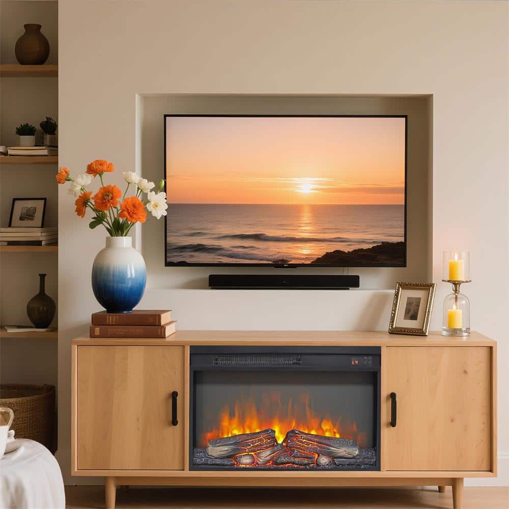 Unbranded 1400-Watt Eternal Flame Electric Fireplace with Log Set & Realistic Flame (3)