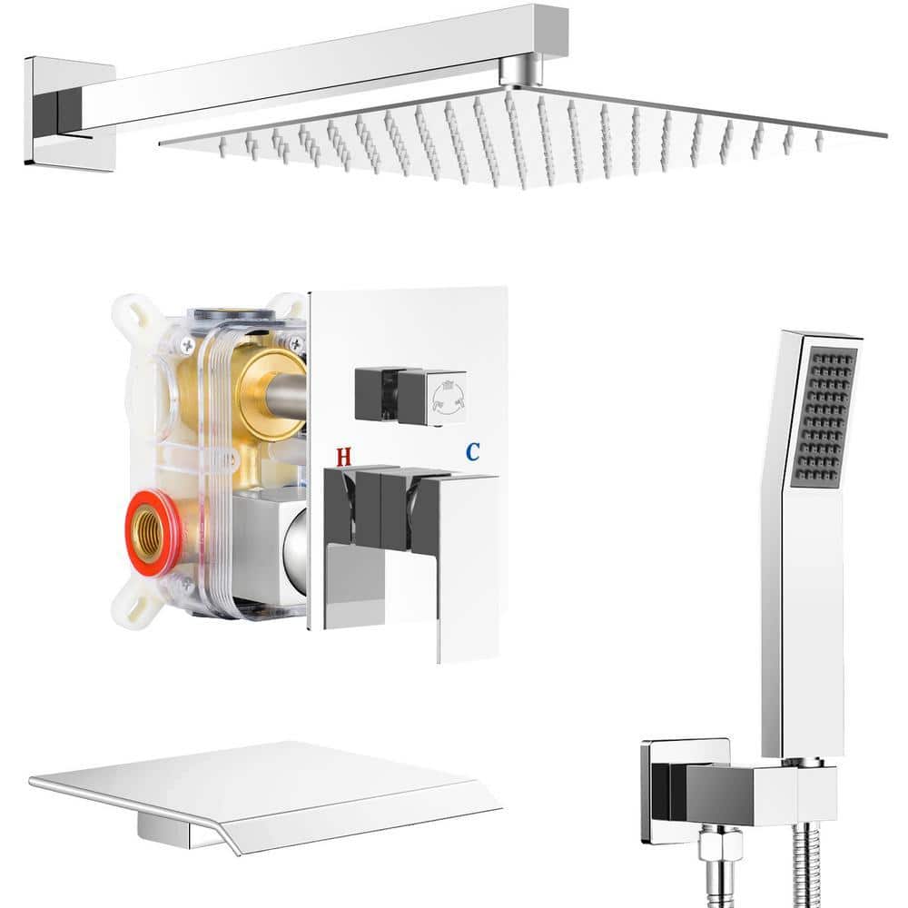 AKLFGN Double Handle 3-Spray Tub and Shower Faucet Shower Combo 1 in. Shower Head 2.5 GPM in. Poilsh Chrome Valve Included (1)