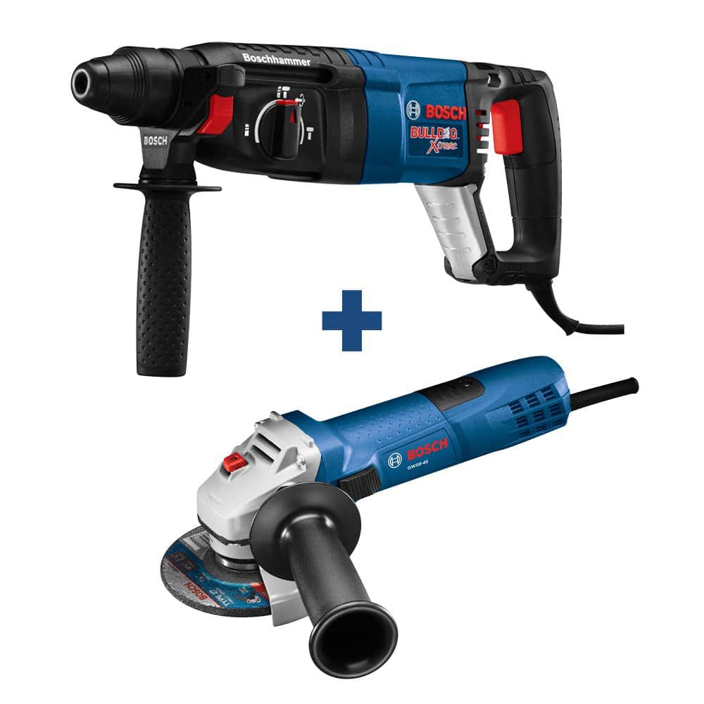 Bosch Bulldog Xtreme 8 Amp 1 in. Corded Variable Speed SDS-Plus Concrete Rotary Hammer Drill with Free 4-1/2 in. Angle Grinder (1)