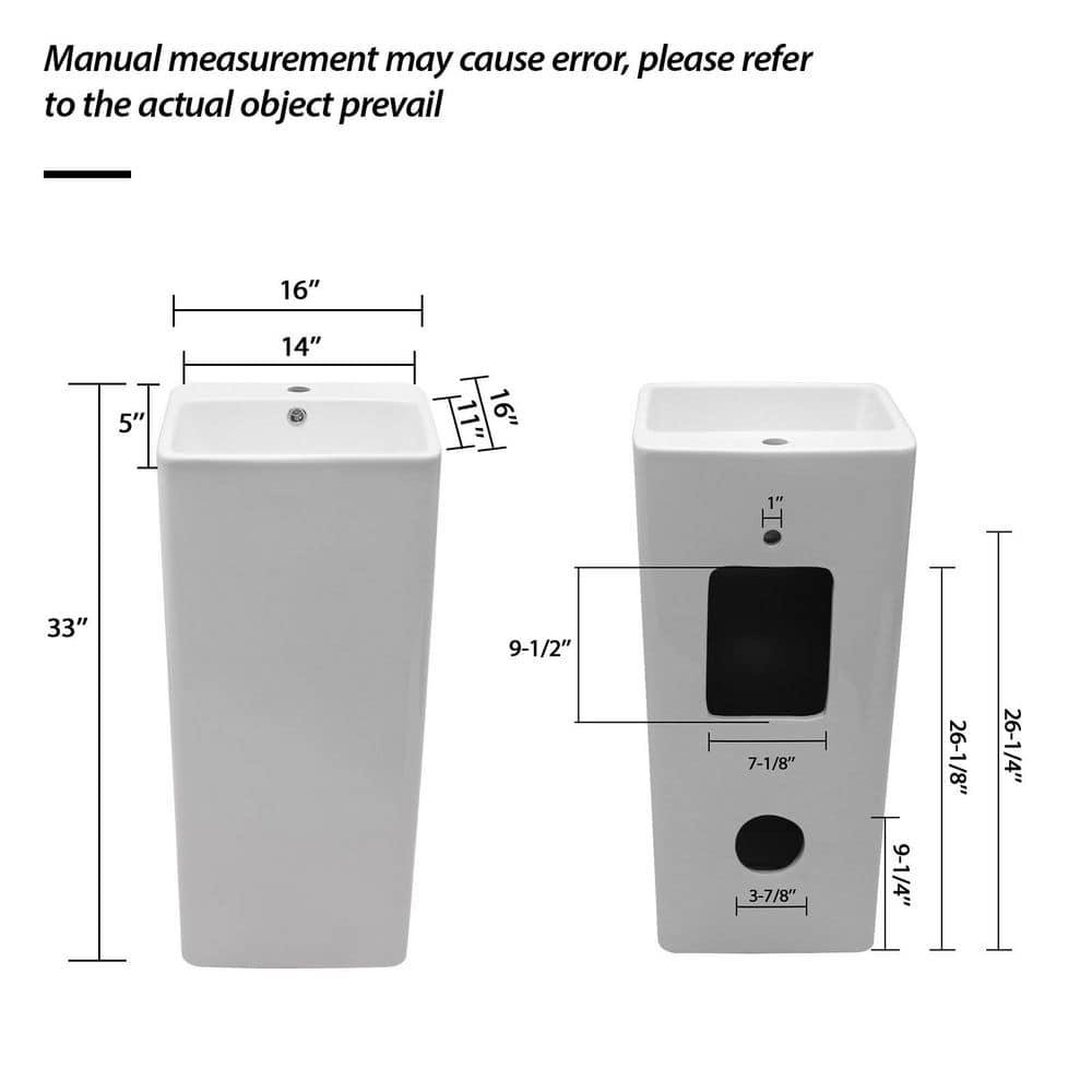 Amucolo 16 in. Classic Ceramic Pedestal Sink Bathroom Sink Basin in White for Powder Rooms, Bathrooms and Boutique Hotels (2)