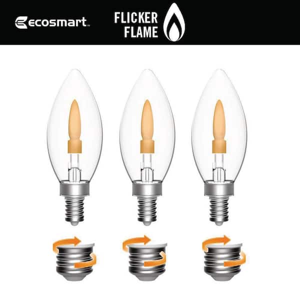 EcoSmart 3-Watt Equivalent B11 Non-Dimmable Clear Glass Flickering Flame Vintage Edison LED Light Bulb 1800K (3-Pack)
