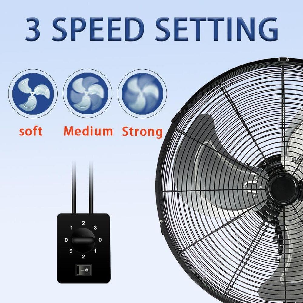 WOCK 20 in. Wall Mount Fan in Black, 3-Speed ​​7000 CFM, 120° Oscillating, ETL Listed for Garage, Warehouse, Commercial Use (2)