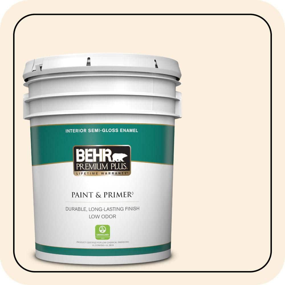 BEHR PREMIUM PLUS 5 gal. #PWN-40 Elegant Ivory Semi-Gloss Enamel Low Odor Interior Paint & Primer