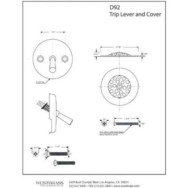 Westbrass 3-1/8 in. Trip Lever Tub Trim Set with 2-Hole Overflow Faceplate (2)