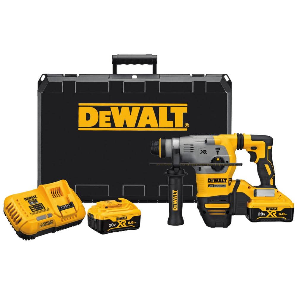 DEWALT 20V MAX XR Cordless Brushless 1-1/8 in. SDS Plus L-Shape Rotary Hammer, (2) 20V 6.0Ah Batteries and Charger (1)