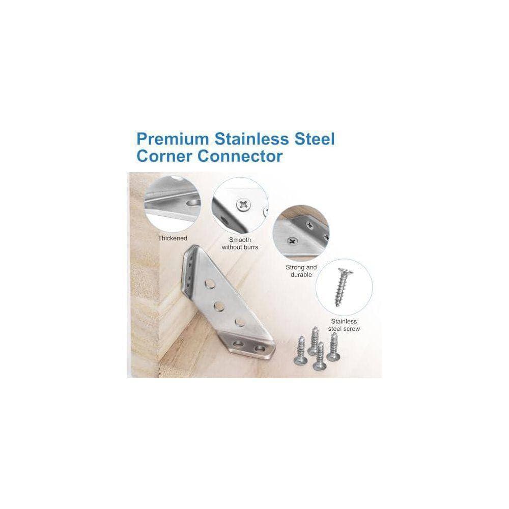 KIWDZFU 10Pcs Stainless Steel Corner Connectors with 40 Screws, Premium Angle Brackets for Wood Shelf, Cabinets, Tables, Chairs (2)
