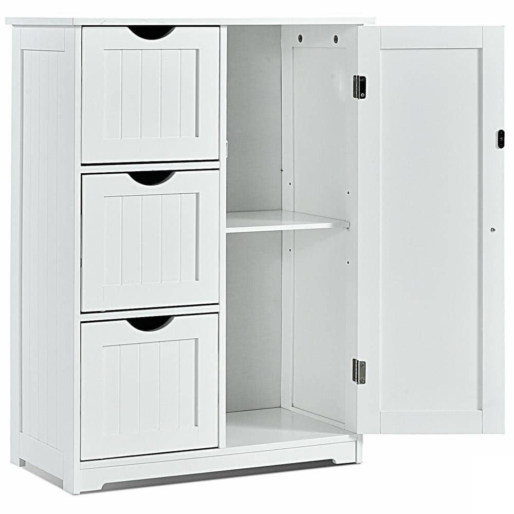 Bunpeony Bedroom Nightstand Side Cabinet, 3 Drawers + 1 Cupboard, 24 in. L x 12 in. W x 32 in. H, Anti-Tip, Magnetic Door Catch (1)