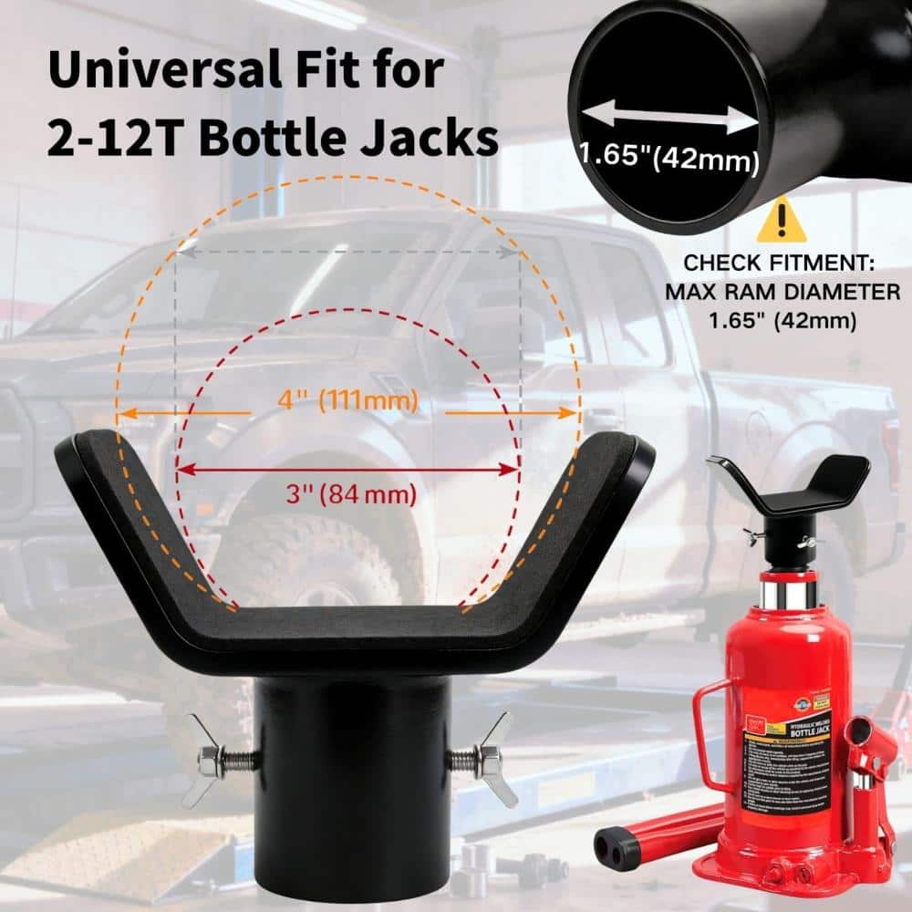 Unbranded Adjustable Bottle Jack Adapter Triple Lock Steel Saddle for 2 Ton to 12 Ton Jacks RV Truck Trailer (3)