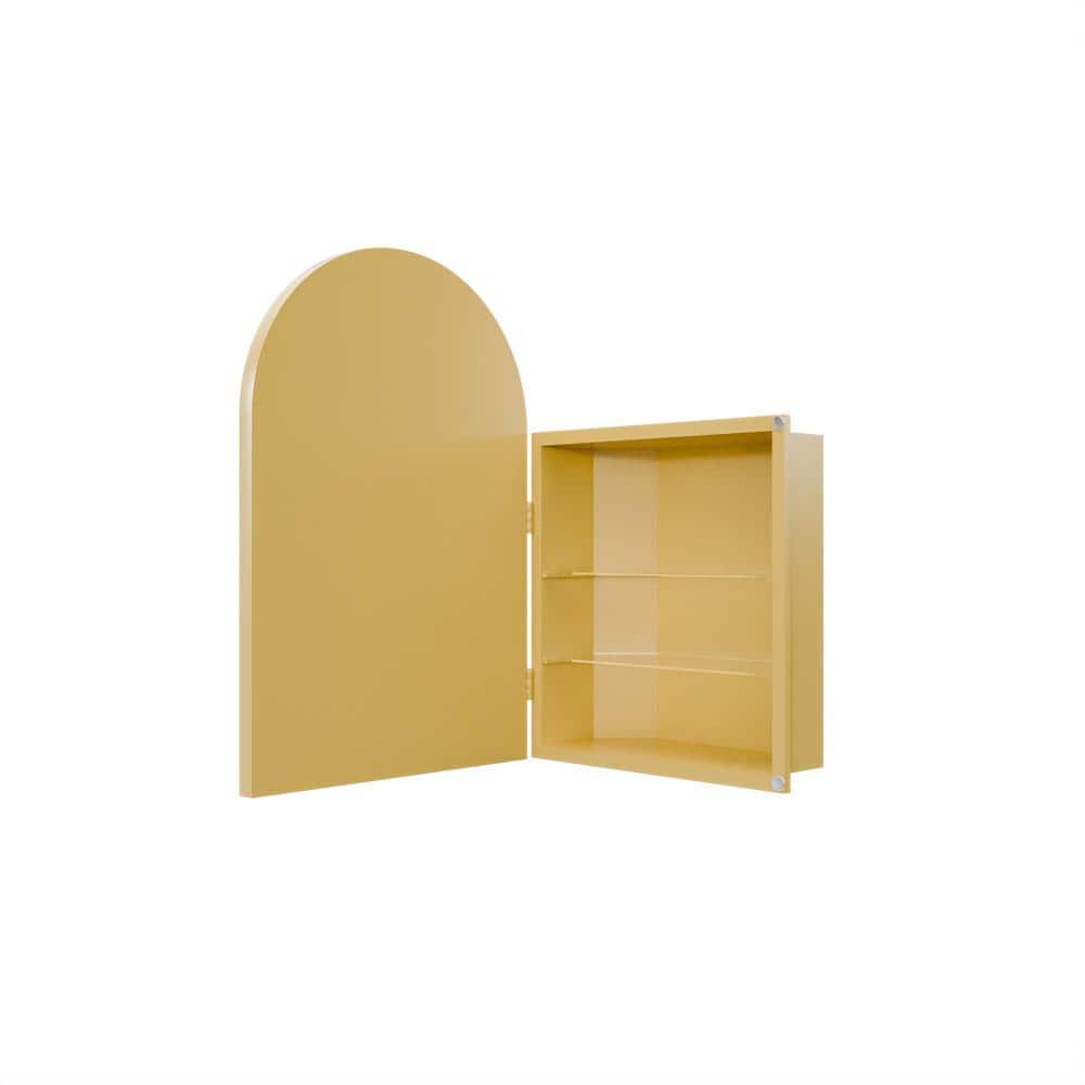 XUJMK 18  in. W x 7 in. D x 24 in. H Bathroom Wall Cabinet, Medicine Cabinet in Golden with Arched Mirror, Adjustable Shelves (1)