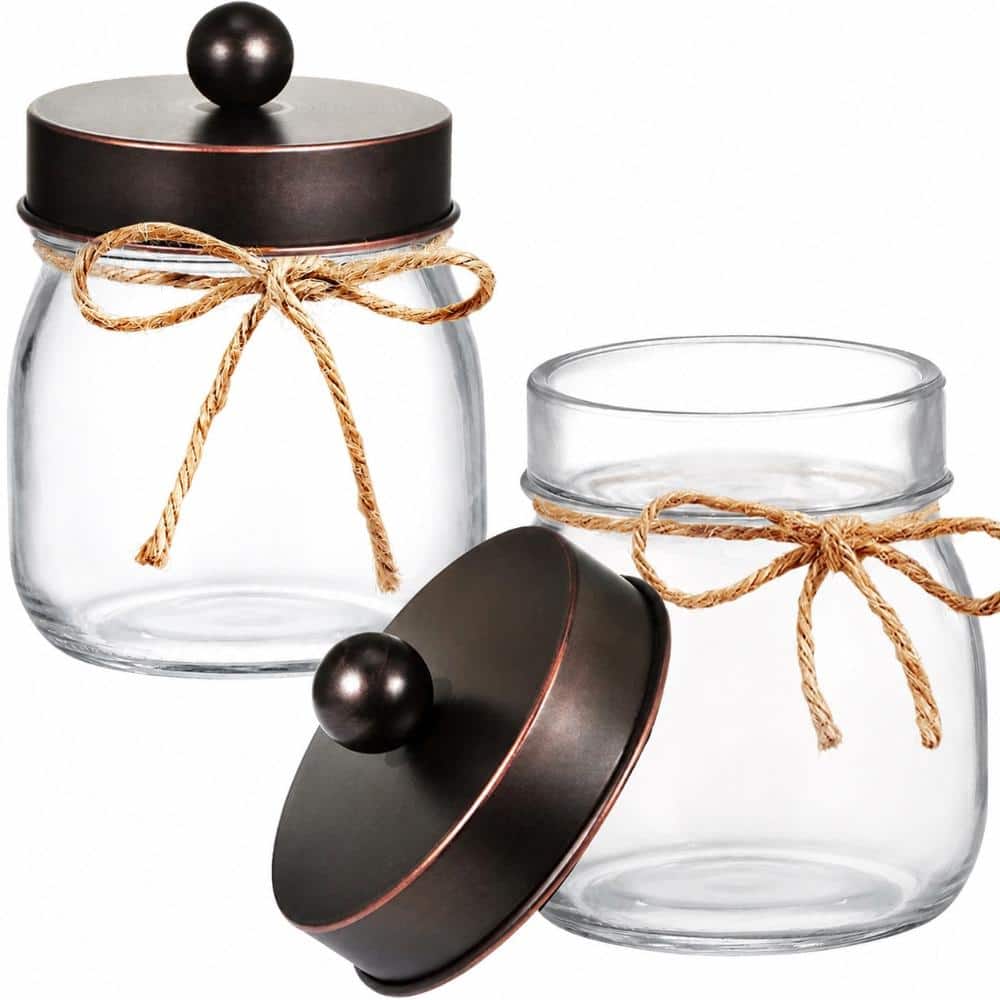 Unbranded Oil Rubbed Bronze Mason Jar Bathroom Organizer with Qtip Holder Rustic Farmhouse Apothecary Jar 2 Pack (1)