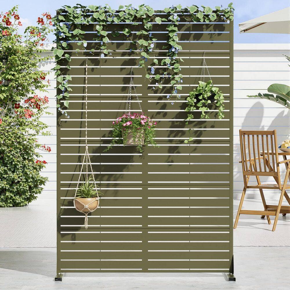 Dovelina 47 in. x 72 in. Green Textured Metal Garden Screens Outdoor Privacy Screen (1)