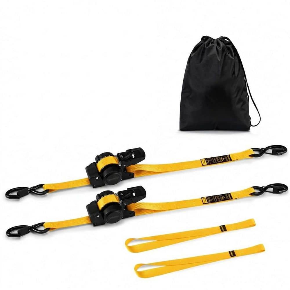 LAIFUCAM 12 ft x 1 in Auto-Retract Ratchet Tie Down Straps Fastener Style Heavy Duty Self Retracting Cargo Straps 2 Pack (1)