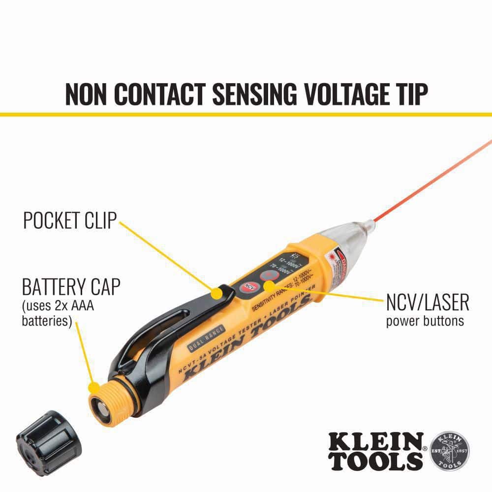 Klein Tools Dual Range Non Contact Voltage Tester with Laser Pointer 12-1000V AC (4)