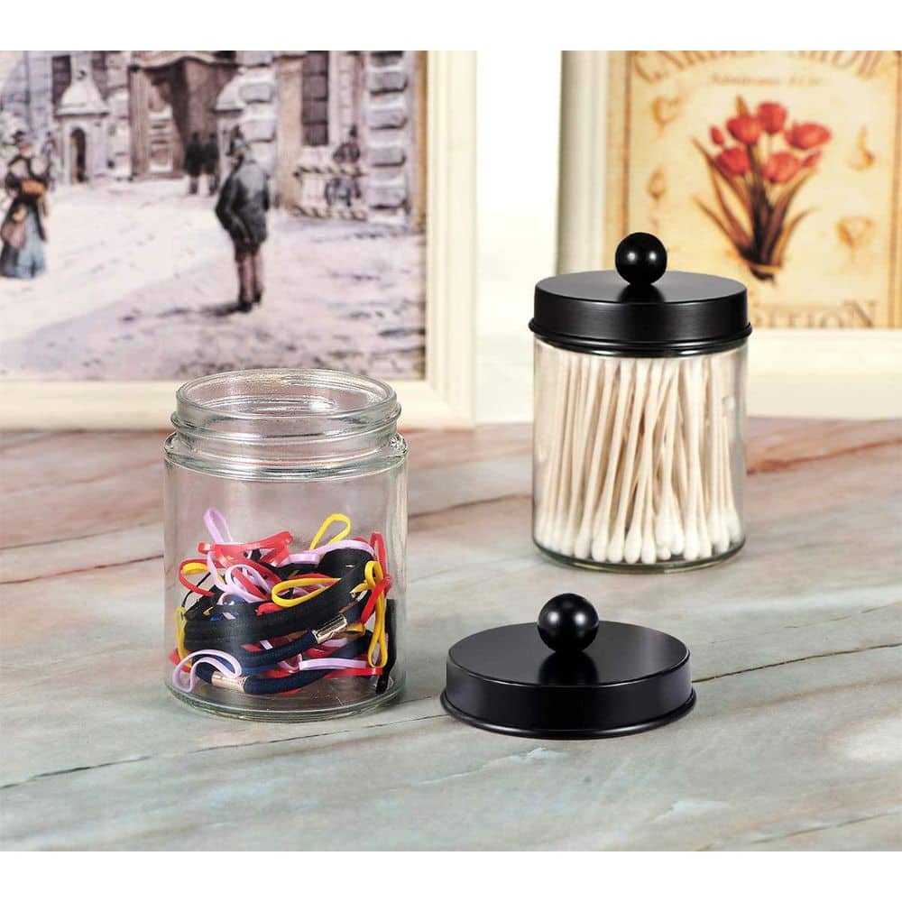 Wudkey 4-Pack Apothecary Jars Bathroom Organizer Set, Countertop Canister with Stainless Steel Lids and Cute Stickers (3)