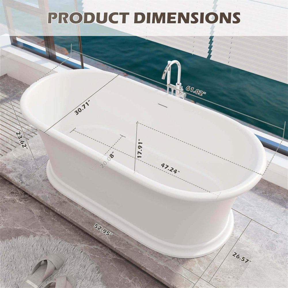 GIVING TREE 61 in. x 30.7 in. Stone Resin Soaking Bathtub with Center Drain in Matte White-Vintage Double-Ended Design (3)