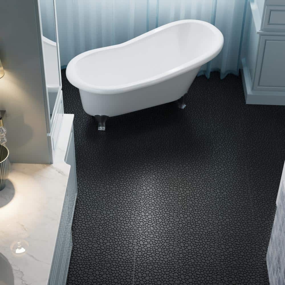 GOGEXX 1 ft. x 1 ft. PVC Deck Tiles Black 60 of Tiles Interlocking Flooring Pebble Stone Pattern Outdoor Anti-Slip (60-Pieces) (2)