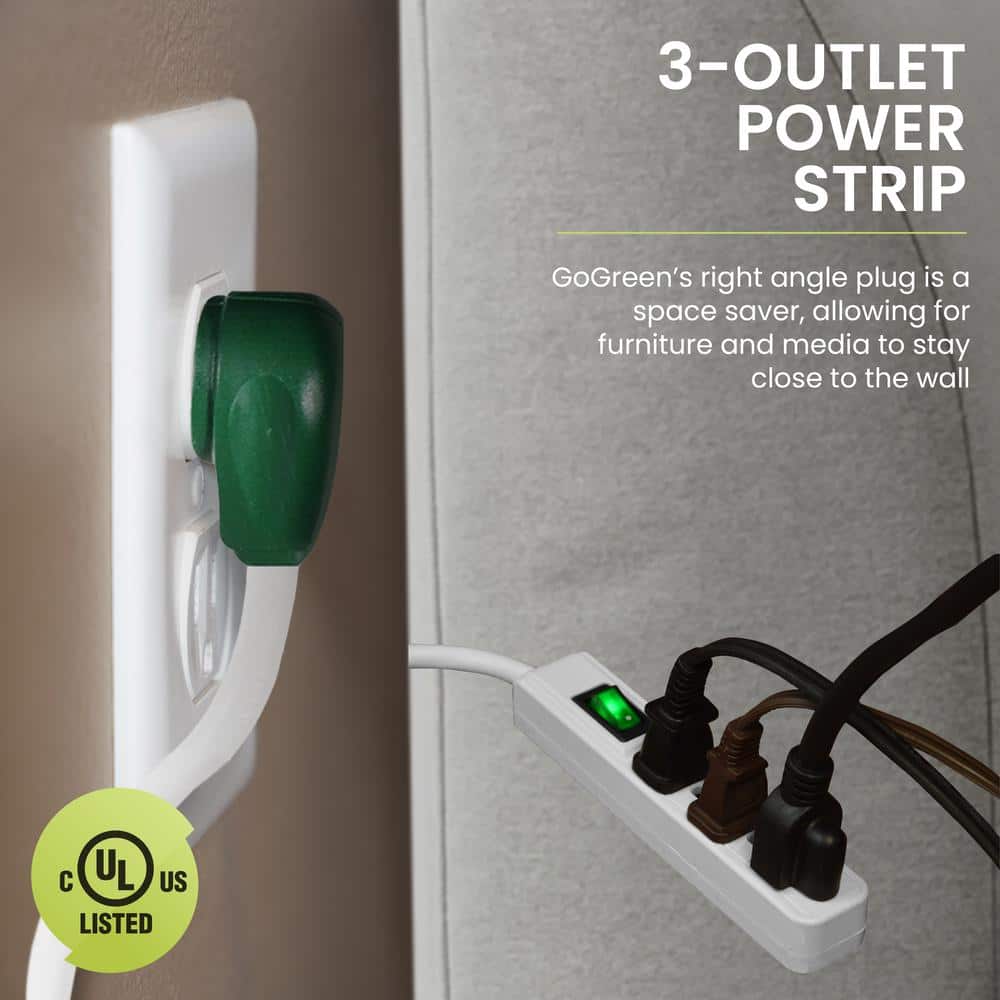 GoGreen Power 3-Outlet Power Strip 2.5 ft. Heavy Duty Cord 3-Outlet White (3)