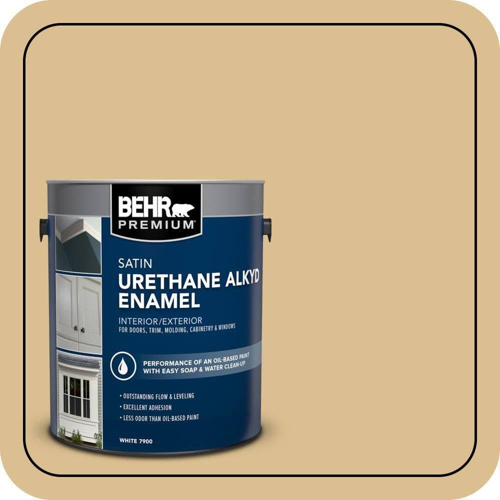 BEHR PREMIUM 1 gal. #340F-4 Expedition Khaki Urethane Alkyd Satin Enamel Interior/Exterior Paint