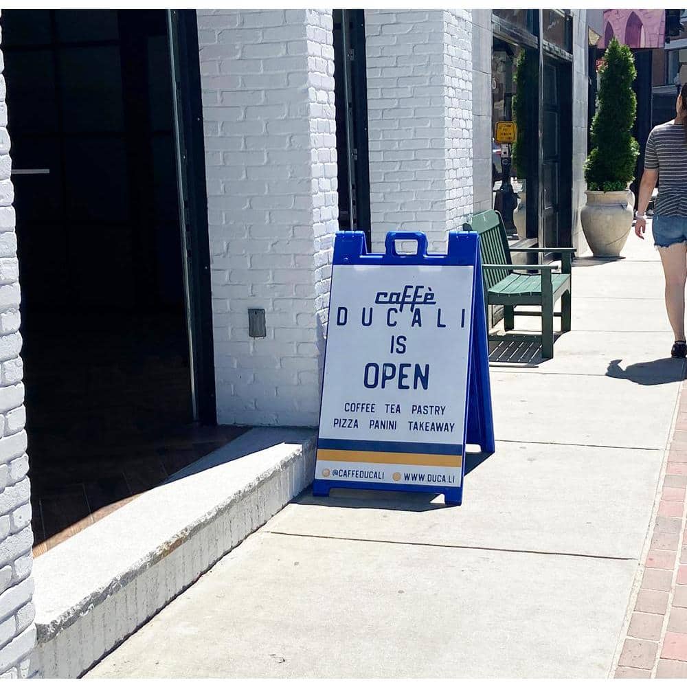 PLASTICADE Signicade 24 in. W x 36 in. H Blue Plastic Portable Folding Double-Sided Sign Stand (3)