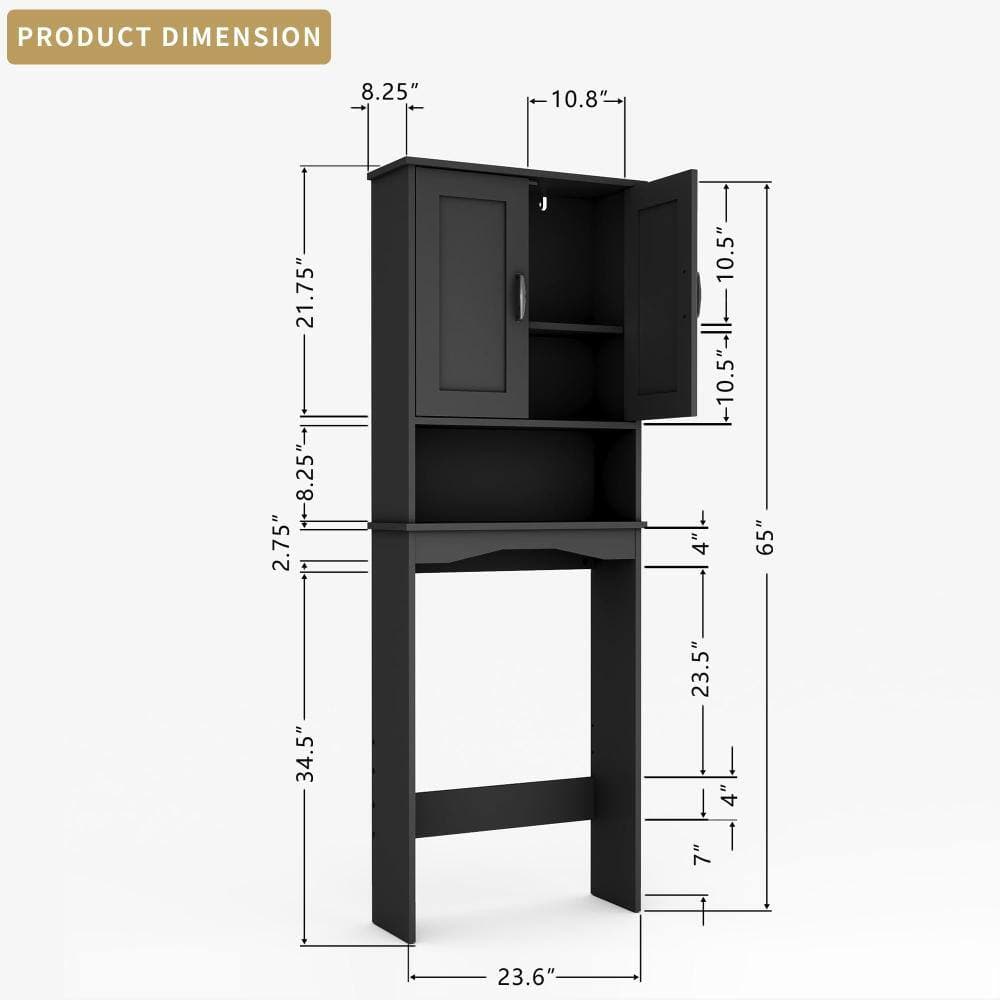 Unbranded Over The Toilet Storage Cabinet with Adjustable Shelf and Double Doors,Black (2)