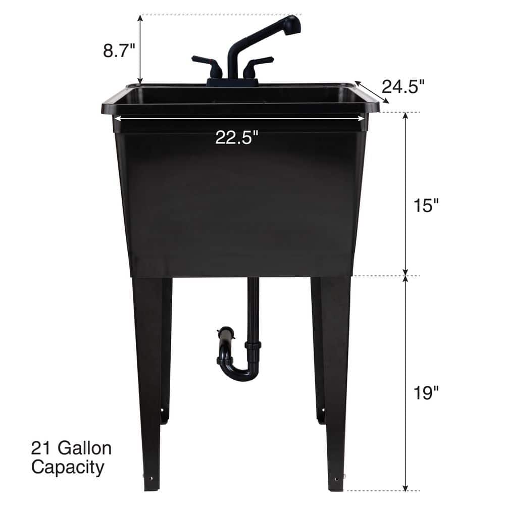 Glacier Bay 24.5 in. D x 22.5 in. W Freestanding Laundry/Utility Sink in Black with Black Pullout Faucet (4)