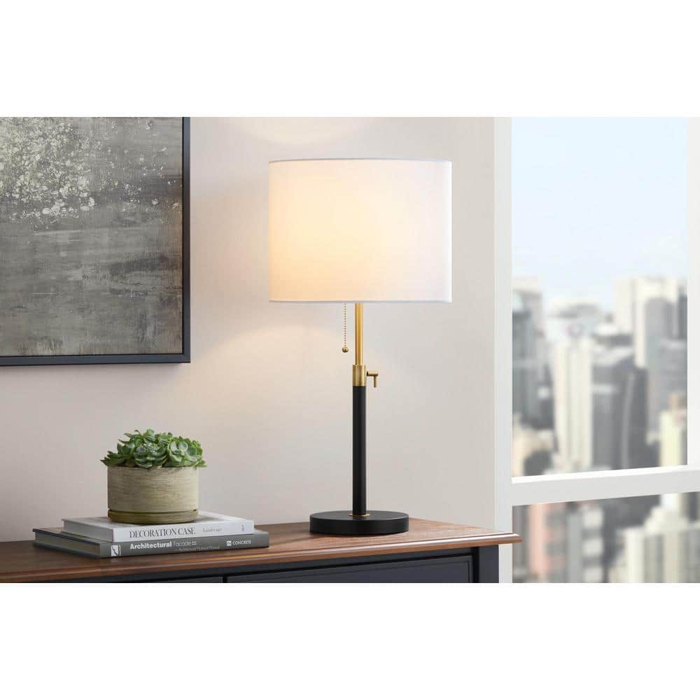 Hampton Bay Alderston 26 in. Matte Black and Antique Brass Adjustable Table Lamp (2)