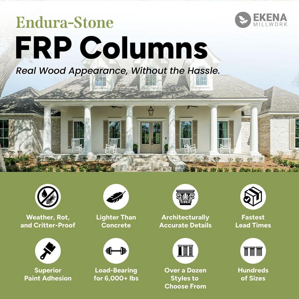 Ekena Millwork 8 in. Dia. x 8 ft. H Endura-Stone Column, Round Non-Tapered (FRP), Tuscan Cap and Base, Plan Type A: Unsplit (3)