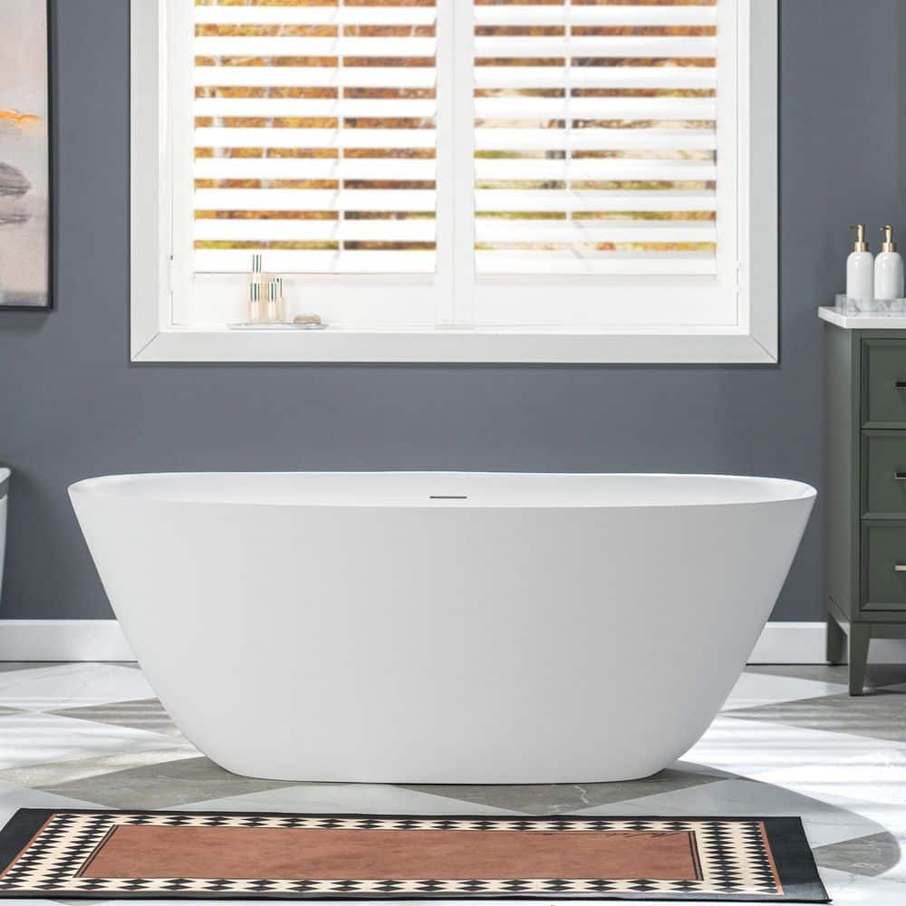 WOODBRIDGE L 32.63 in. W Luxury Solid Surface Stone Resin Freestanding Soaking Bathtub with Center Drain (1)