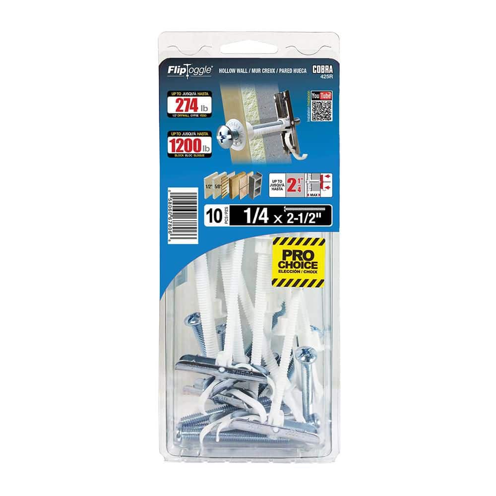 Cobra Anchors FlipToggle 1/4 in. x 2-1/2 in. Plastic Strap Toggle Bolt Hollow Wall Anchor w/ Phillips/Slotted Screw 274 lbs.(10-Pack)