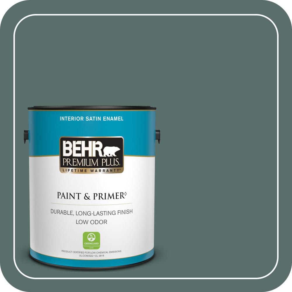BEHR PREMIUM PLUS 1 gal. #490F-6 Agave Frond Satin Enamel Low Odor Interior Paint & Primer