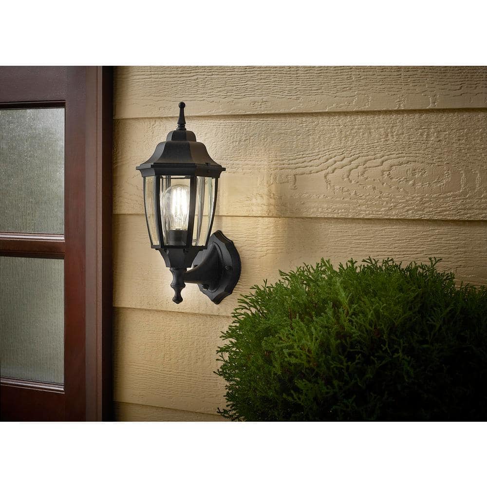 Hampton Bay 14 in. 1-Light Black Hardwired Dusk-to-Dawn Outdoor Wall Light Lantern Sconce with No Bulb Included (3)