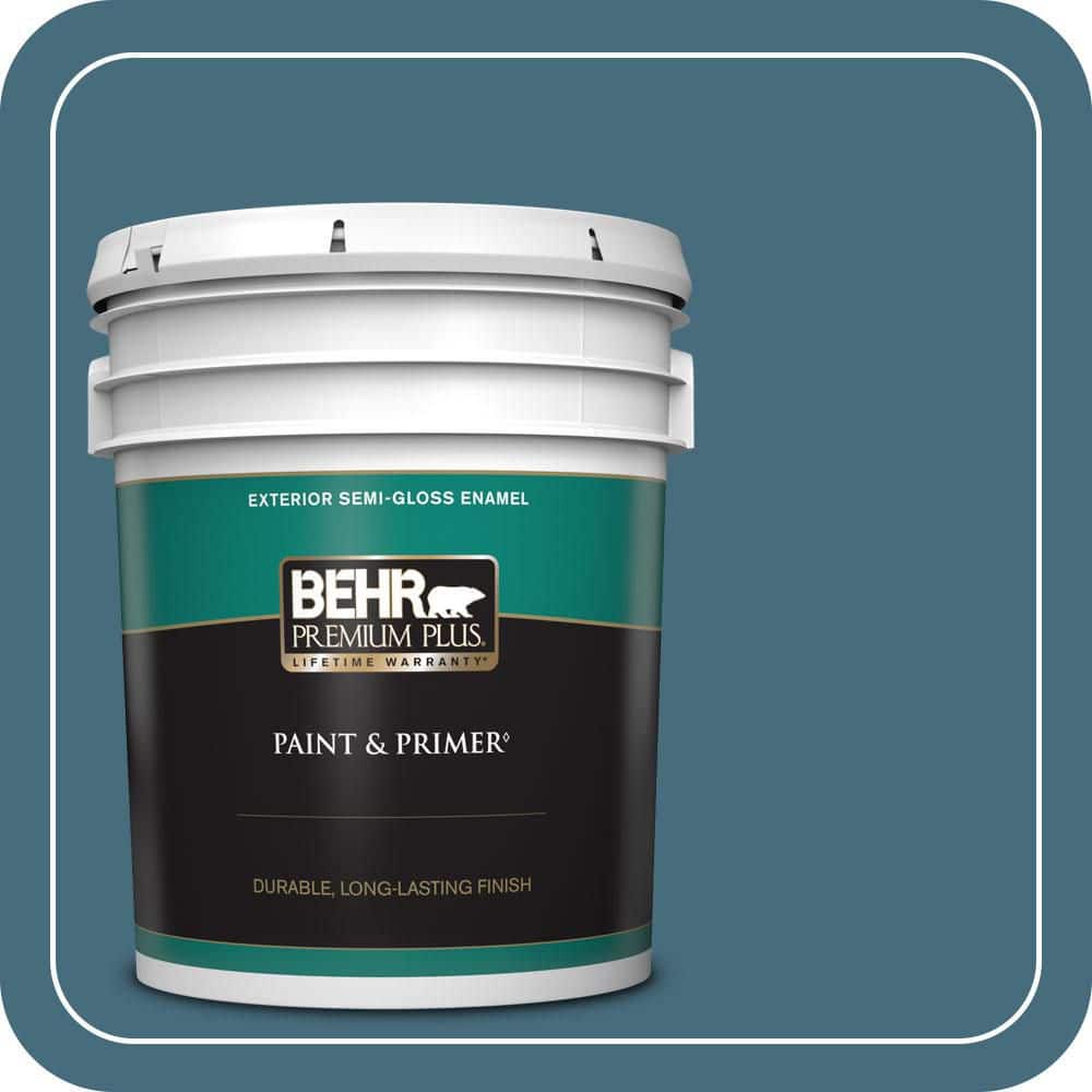 BEHR PREMIUM PLUS 5 gal. #S480-6 Poseidon Semi-Gloss Enamel Exterior Paint & Primer