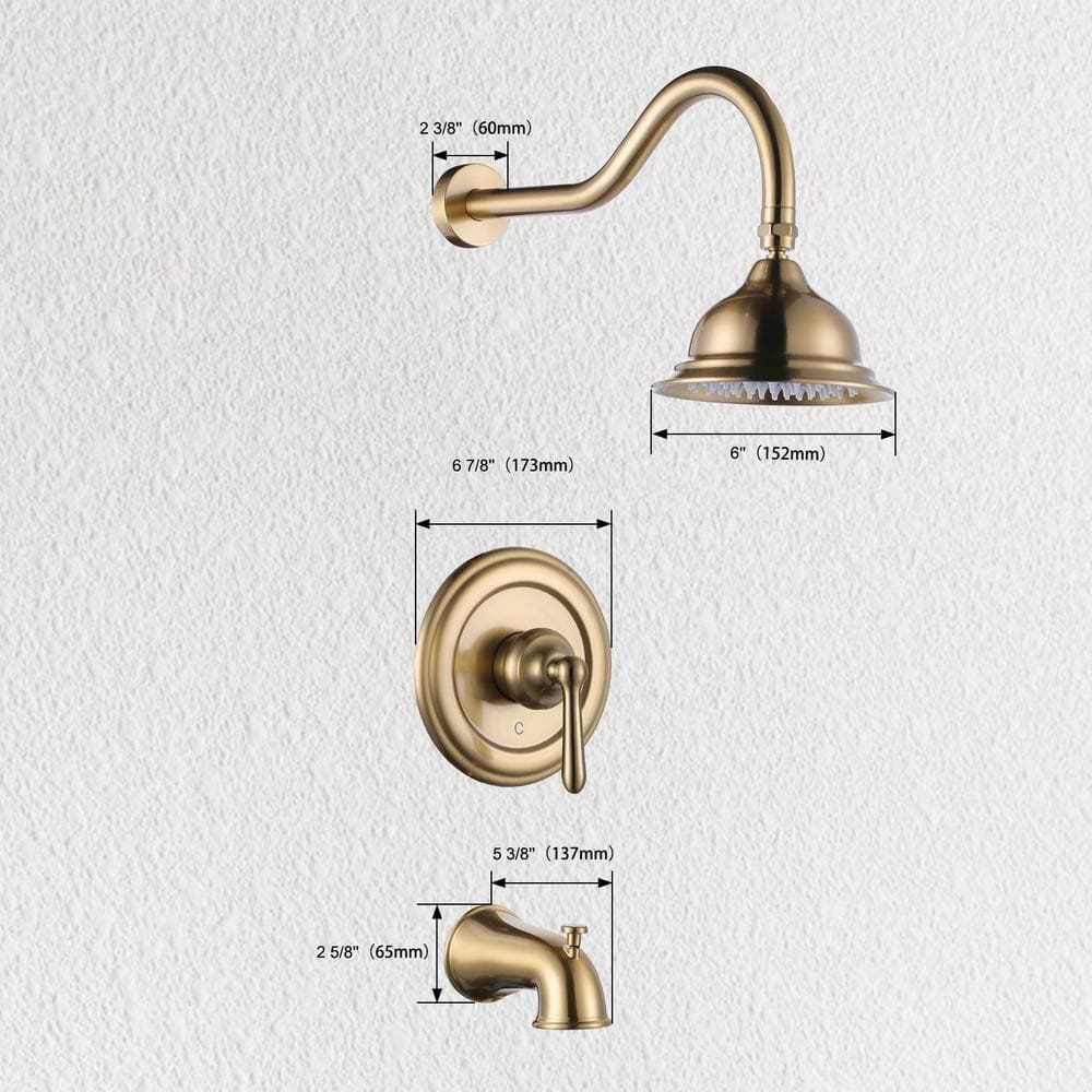 ARCORA Single Handle 1-Spray Shower Faucet 1.8 GPM with Brass Pressure Balance and Tub Spout, Brushed Gold (Valve Included) (3)