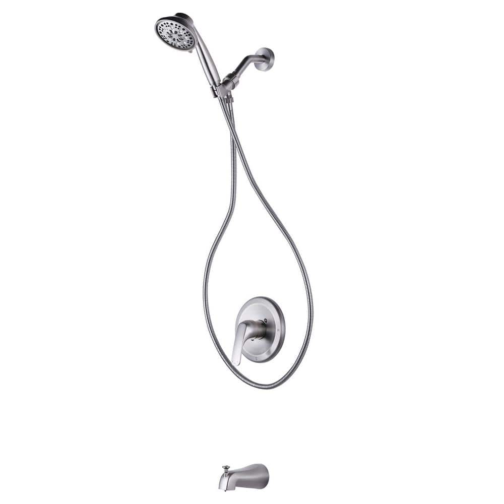 WOWOW Single Handle 8-Spray Patterns Tub and Shower Faucet 1.8 GPM with Corrosion Resistant in Brushed Nickel (Valve Included) (1)
