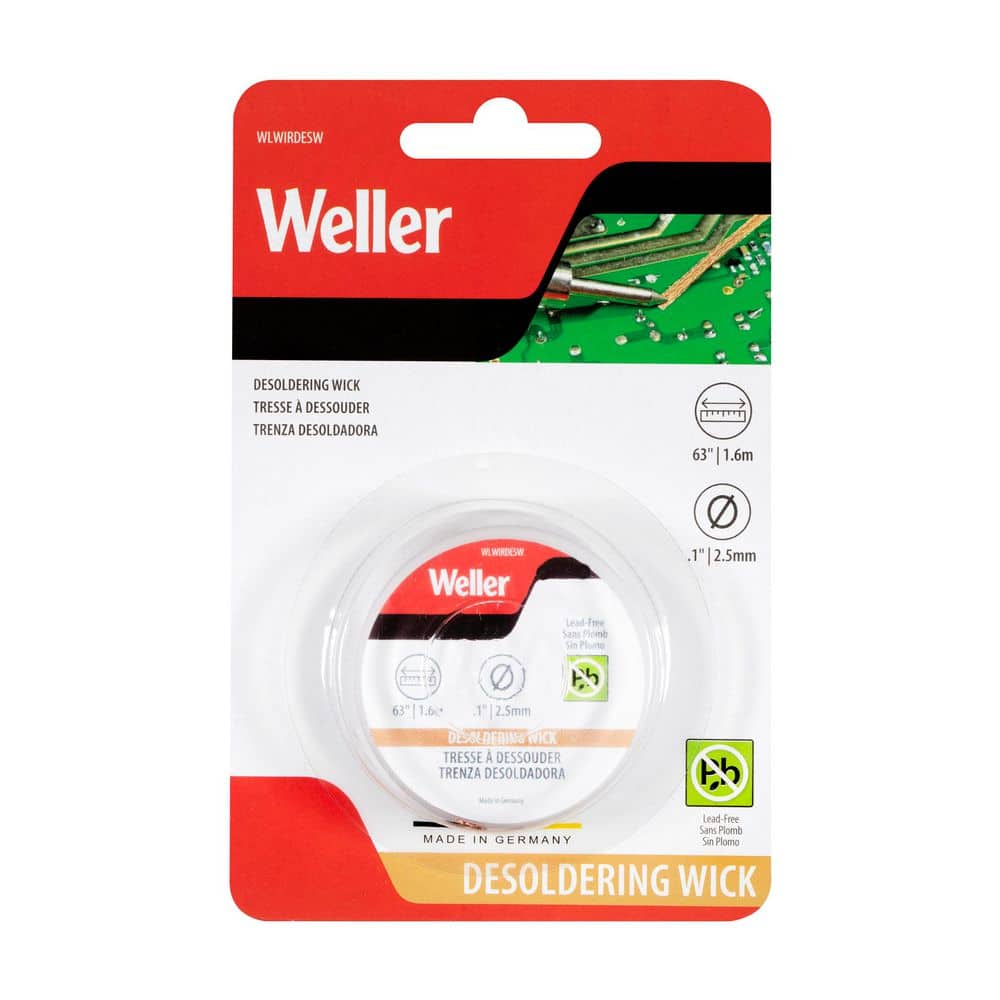 Weller Desoldering Wick/Wire 2.5mm/0.1 in., 1.6m/63 in. (2)
