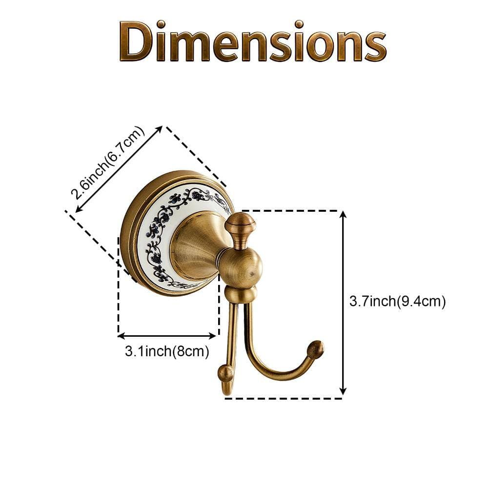 Unbranded Antique Brass Dual Wall Mount Robe Towel Hook Screw-In Vintage Horn Style Heavy Duty Coat Hanger Hook (3)