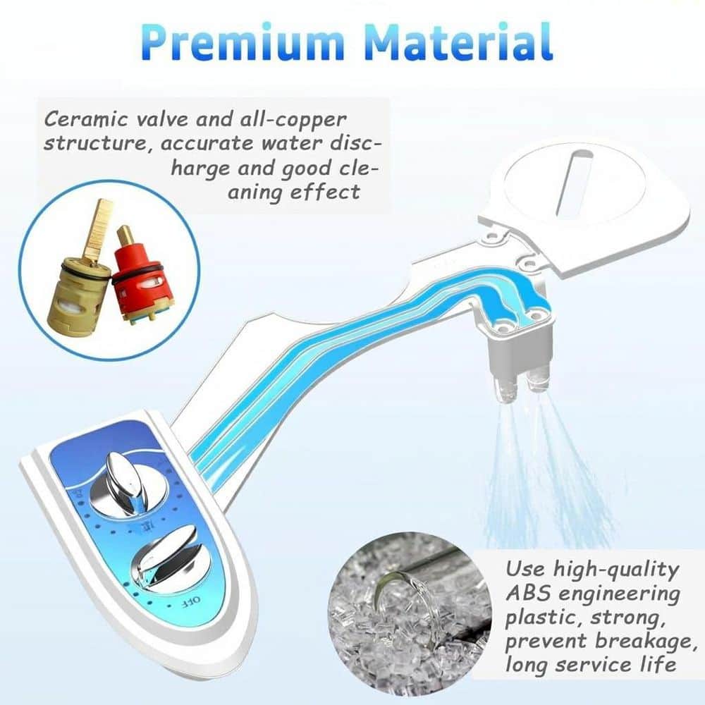Anqtovp Toilet Bidet Attachment with Dual Nozzles, 3 Mode Adjustable Water Pressure, Self-Cleaning, Non-Electric, 1 Piece (2)