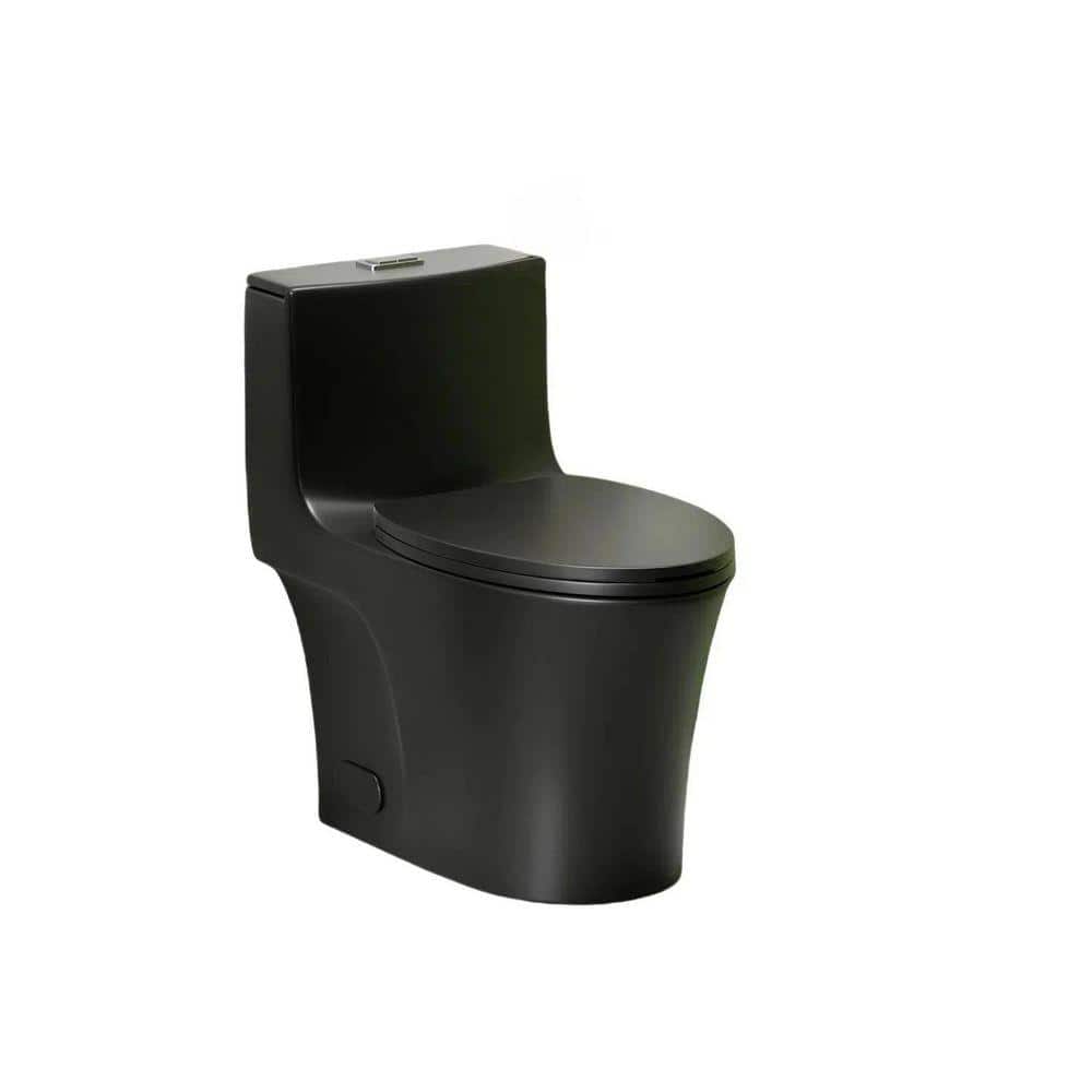 SANFANGIE SRB002 12 in. Floor-Mounted 1-Piece 1.1/1.6 GPF Dual Flush Elongated Toilet in Matte Black Seat Included (1)